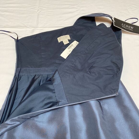 J.Crew 100% Silk Lucienne Blue Tafetta One Shoulder Bridesmaid Dress Size 0 - Picture 7 of 13